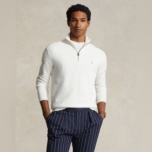 Polo Ralph Lauren Mesh-Knit Cotton Quarter-Zip‎ Sweater Off white 5XL Tall NWT